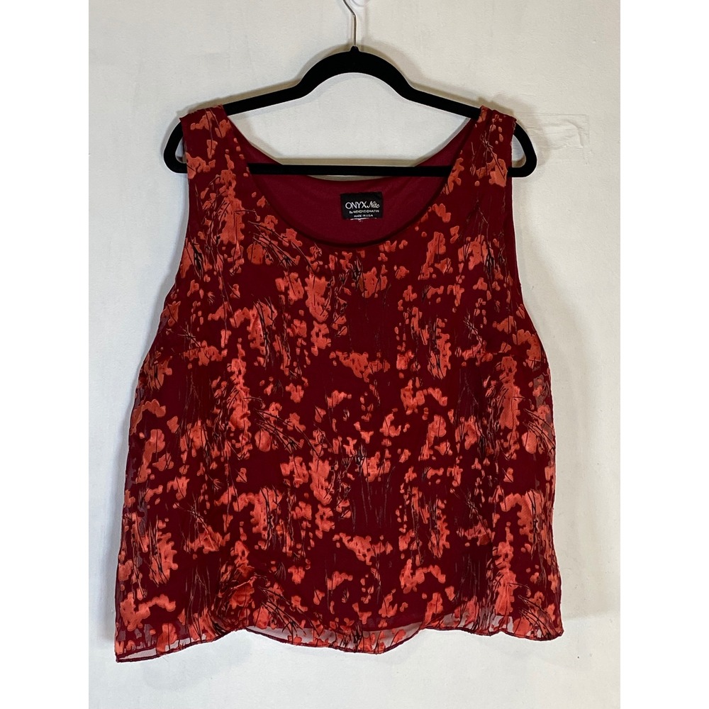 Onyx Nite Velvet Burnout Floral Mesh Tank‎ Top Made in USA Sheer Overlay XL